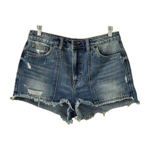 Hidden LA Shorts Women L Blue Distressed Cotton Beach Hippie Raw Hem 4182M-DK